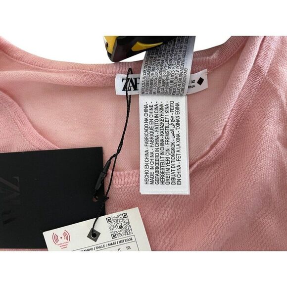 Zara Womens Wool Top Shirt Pink XL Round Neck Knit Short Sleeve 1223/917 NWT - Picture 6 of 8